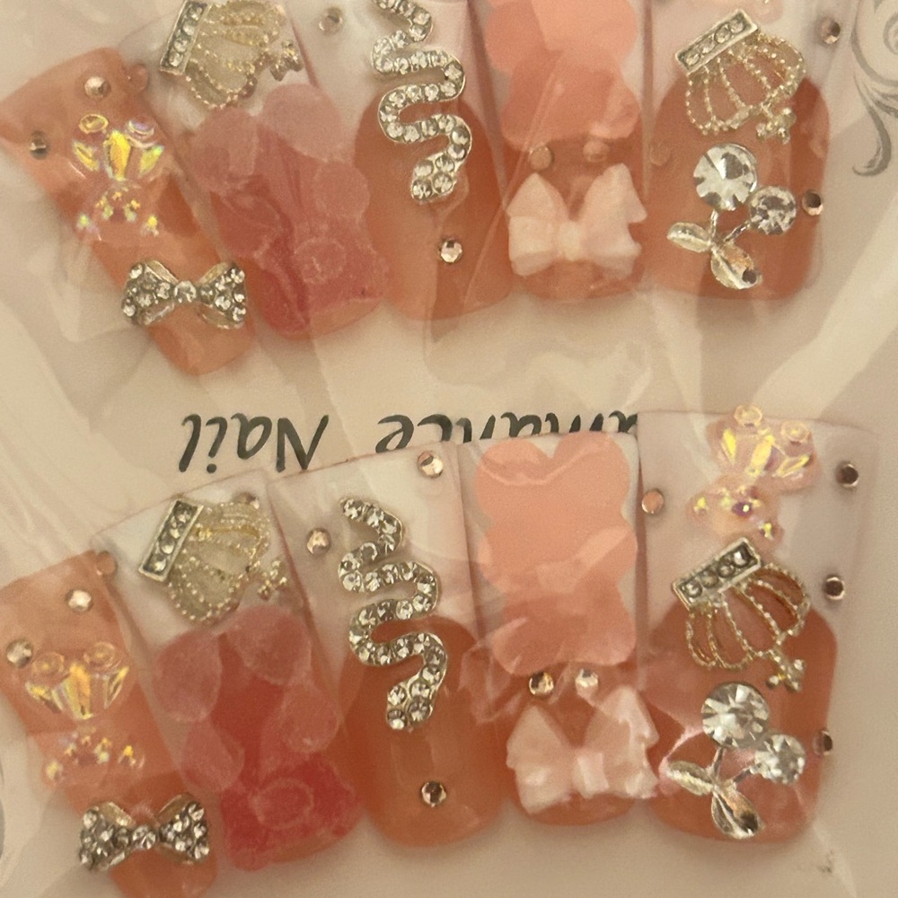 SHEIN Pink and Gold Press-On Nails